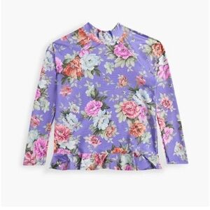 Zimmerman Kids Patti Rashguard Top 8 Lavender Floral Ruffle Hem Long Sleeve Top